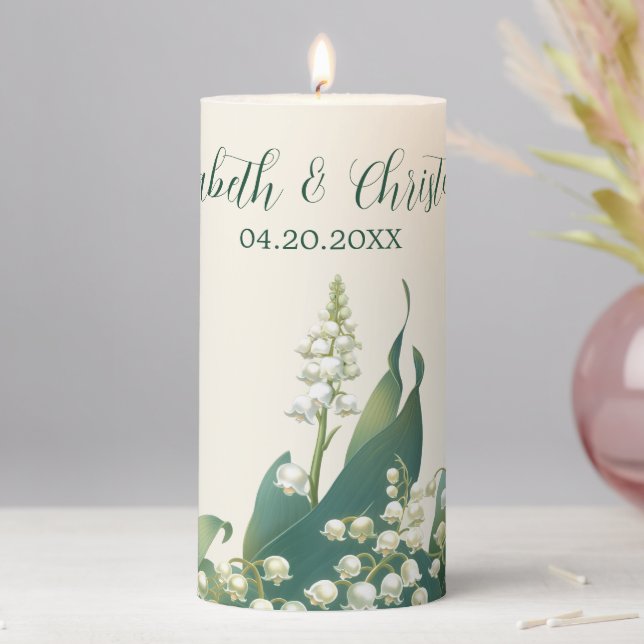 Elegant Lily of the valley Floral Wedding  Pillar Candle (In Situ)