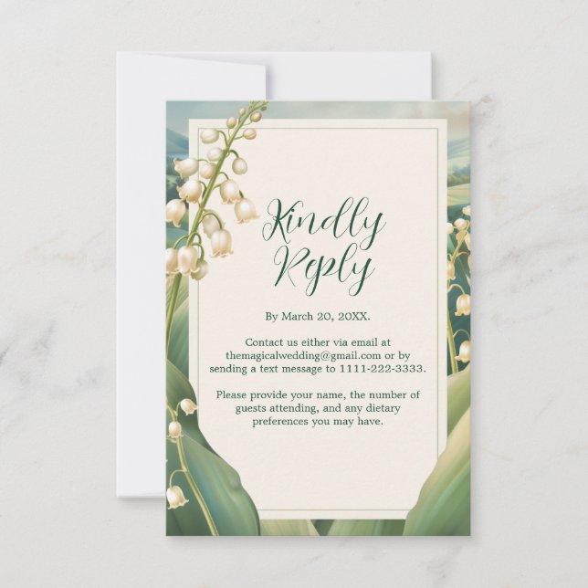 Elegant Lily of the valley Floral Wedding Vertical RSVP Card (Front)