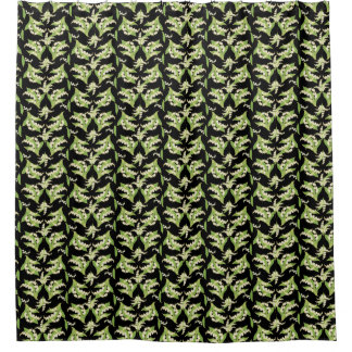 Elegant Lily-of-the-Valley Pattern on Black Shower Curtain