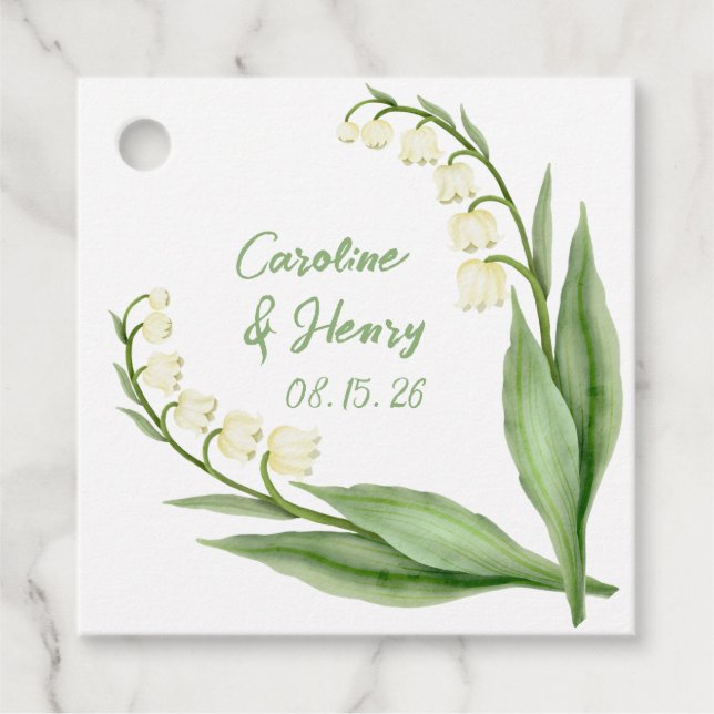 Elegant Lily of the Valley Personalized Wedding  Favor Tags (Front)
