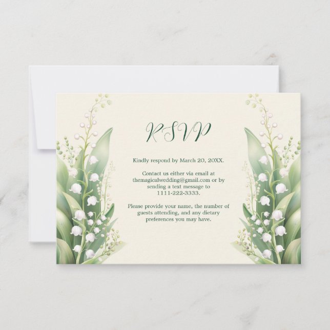 Elegant Lily of the valley Wedding Horiz RSVP Card (Front)