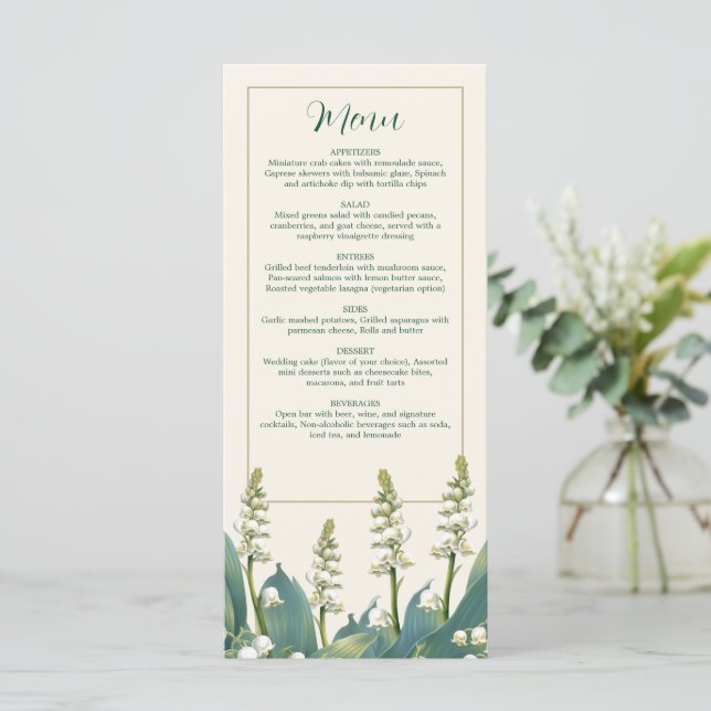 Elegant Lily of the valley Wedding  Menu (Standing Front)
