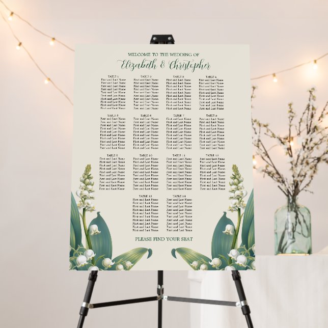 Elegant Lily of the valley Wedding Seating Chart Foam Board (In Situ (Stand))