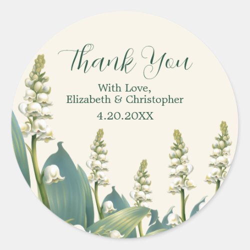 Elegant Lily of the Valley Wedding Thank You Classic Round Sticker