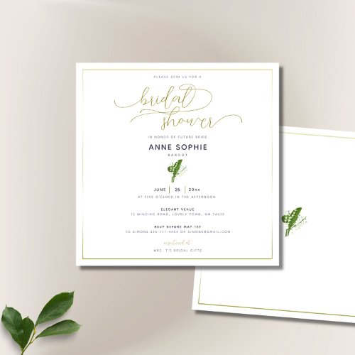 Elegant Lily of Valley Gold Calligraphy Bridal Invitation