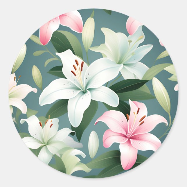Elegant Lily Pattern Classic Round Sticker (Front)