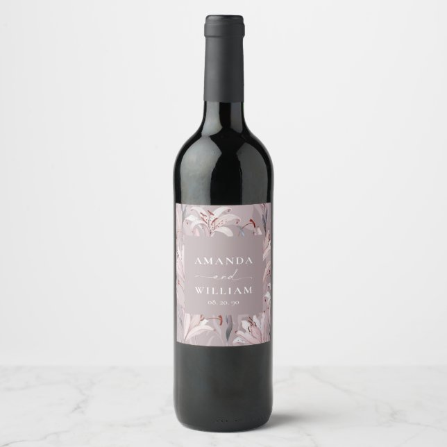 Elegant Lily Personalized Wedding Wine Label (Front)