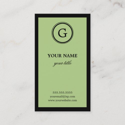 Elegant Lime and Black Monogram Business Card
