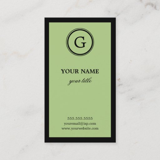 Customizable Elegant Lime and Black Monogram Business Card