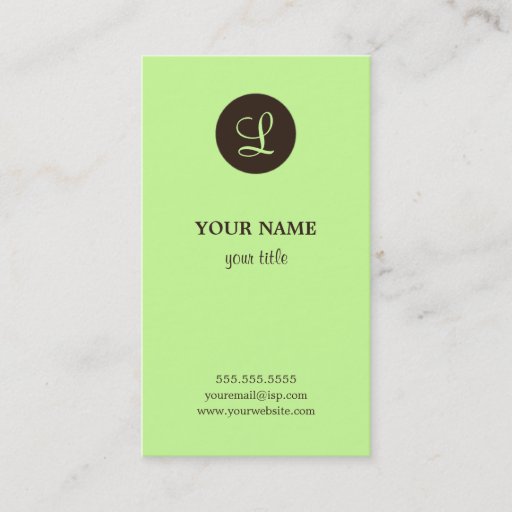 Customizable Elegant Lime &amp; Brown Monogram Business Cards