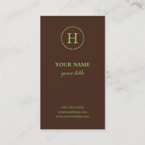 Elegant Lime &amp; Brown Monogram Business Cards