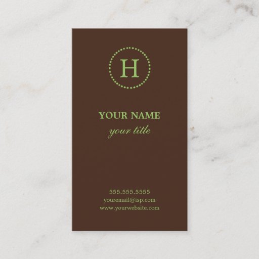 Customizable Elegant Lime &amp; Brown Monogram Business Cards