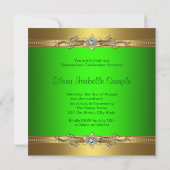 Elegant Lime Green and Gold Quinceanera Invitation (Back)