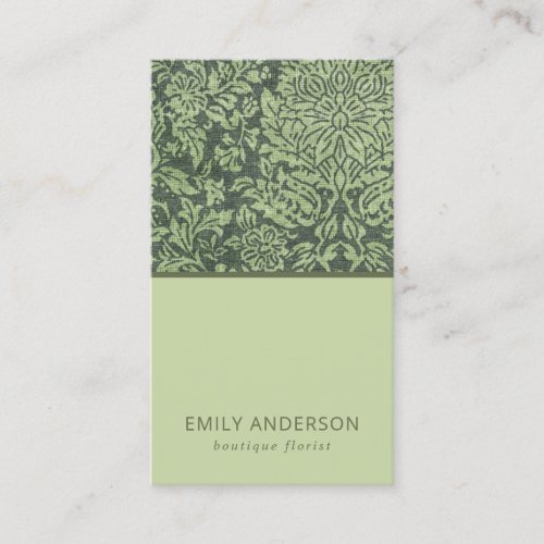 ELEGANT LIME GREEN BLACK DAMASK FLORAL PATTERN BUSINESS CARD