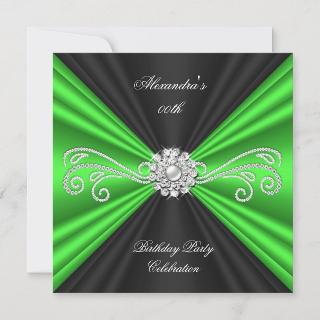 Elegant Lime Green Black Diamond Birthday Party Invitation (Front)