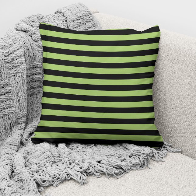 Elegant Lime Green Black Striped Pattern Throw Pillow (Creator Uploaded)