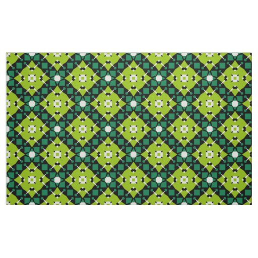 Elegant Lime Green Black & White Geometric Pattern Fabric