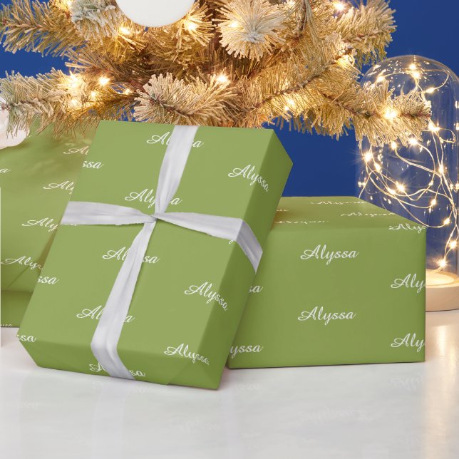 Elegant Lime Green custom script name chic  Wrapping Paper (Holidays)