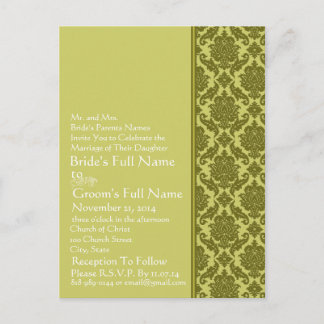 Elegant  Lime & Green Damask  Wedding Invitation Postcard