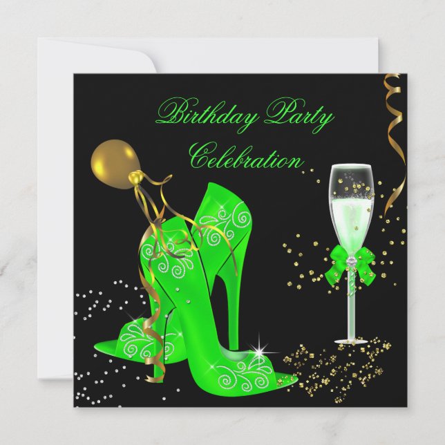 Elegant Lime Green Gold Glitter Birthday Party Invitation (Front)