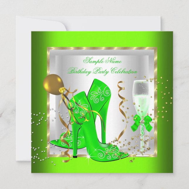 Elegant Lime Green Gold Glitter Birthday Party Invitation (Front)