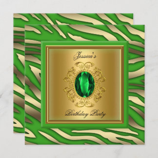 Elegant Lime Green Gold Zebra Birthday Party Invitation
