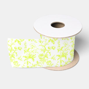 Elegant Lime Green Grandmillennial Toile Floral Satin Ribbon