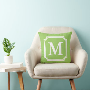 Elegant lime green monogram zipped throw pillow