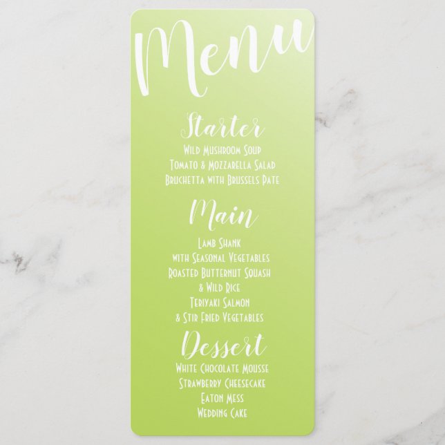 Elegant Lime Green Ombre Menu (Front)