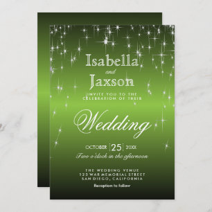 Elegant Lime Green Star Lights Wedding Invitation