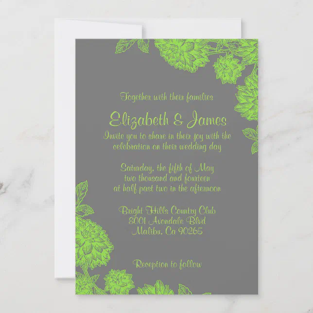 Lime Invitation Background Elegant Lime Green Wedding Invitations | Zazzle