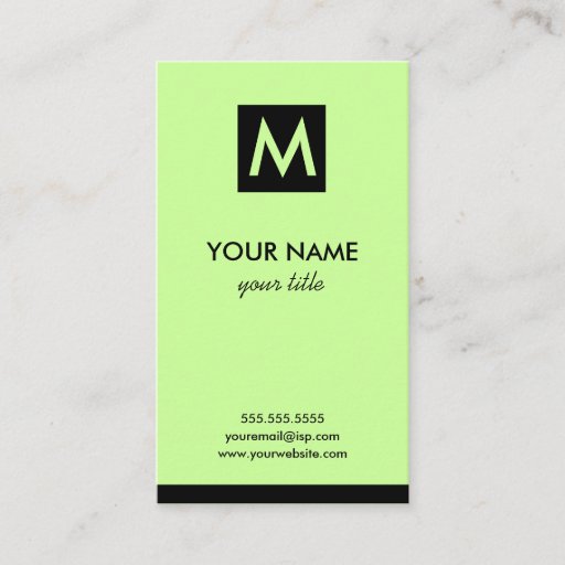 Customizable Elegant Lime Square Monogram Business Cards
