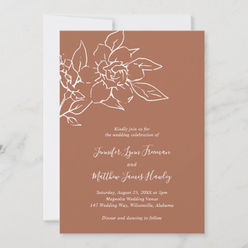 Elegant Line Art Boho Floral Terracotta Wedding Invitation
