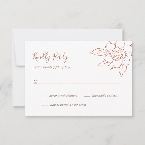 Elegant Line Art Boho Floral Terracotta Wedding RSVP Card