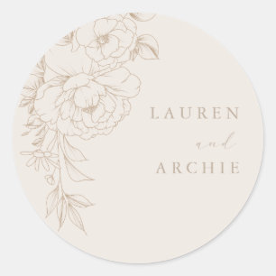 Elegant Line Art Boho Vintage Floral Wedding Classic Round Sticker