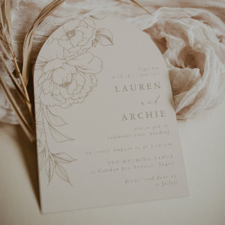 Elegant Line Art Boho Vintage Floral Wedding Invitation