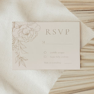 Elegant Line Art Boho Vintage Floral Wedding RSVP Card