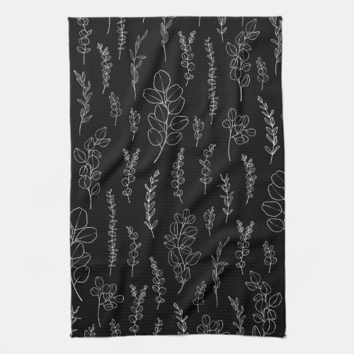 Elegant Line Art Eucalyptus Pattern   Kitchen Towel