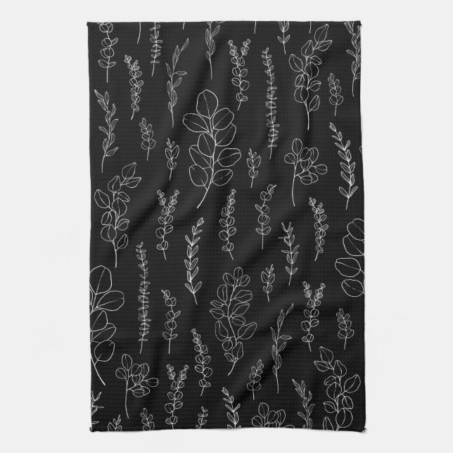 Elegant Line Art Eucalyptus Pattern   Kitchen Towel (Vertical)