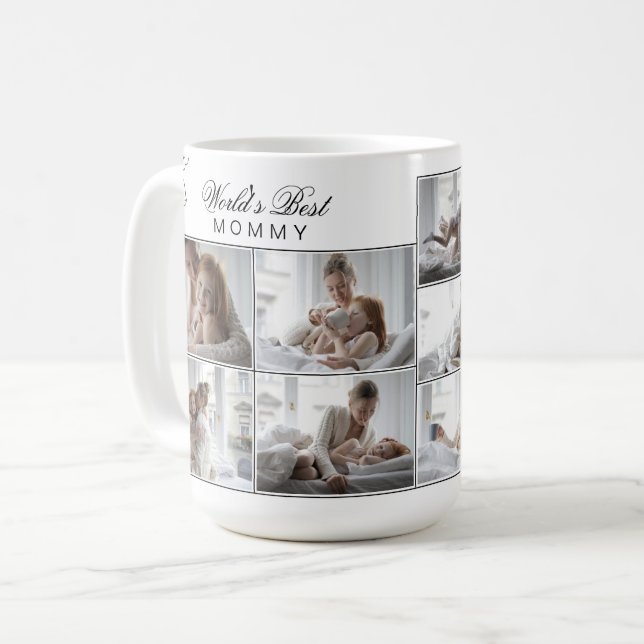 Elegant Line Art Floral 8 Photo Mothers Day Mug (Front Left)