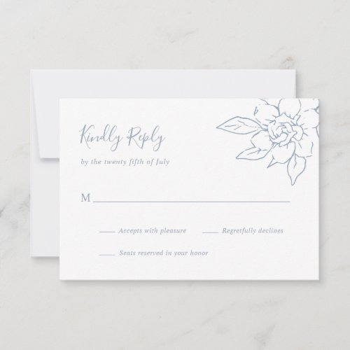 Elegant Line Art Floral Dusty Blue Wedding RSVP Card