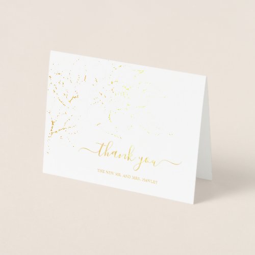 Elegant Line Art Floral Gold Wedding Thank You Foil Card