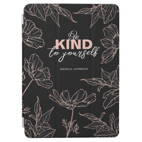 Elegant Line Art Flowers  Pink  Black iPad Air Cover
