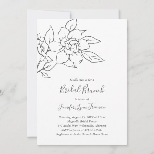 Elegant Line Art Magnolia Floral Bridal Brunch Invitation