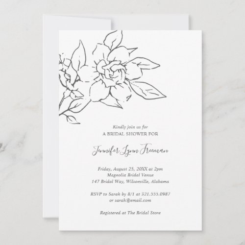 Elegant Line Art Magnolia Floral Bridal Shower Invitation