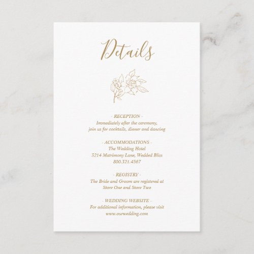 Elegant Line Art Magnolia Floral Gold Wedding Enclosure Card