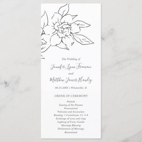 Elegant Line Art Magnolia Floral Wedding Program