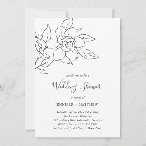 Elegant Line Art Magnolia Floral Wedding Shower Invitation