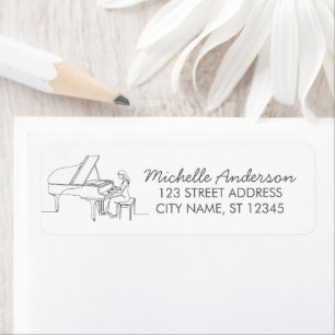 Elegant Line Art Music Grand Piano Return Address Label