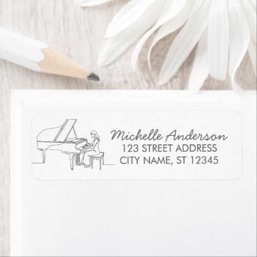 Elegant Line Art Music Grand Piano Return Address Label